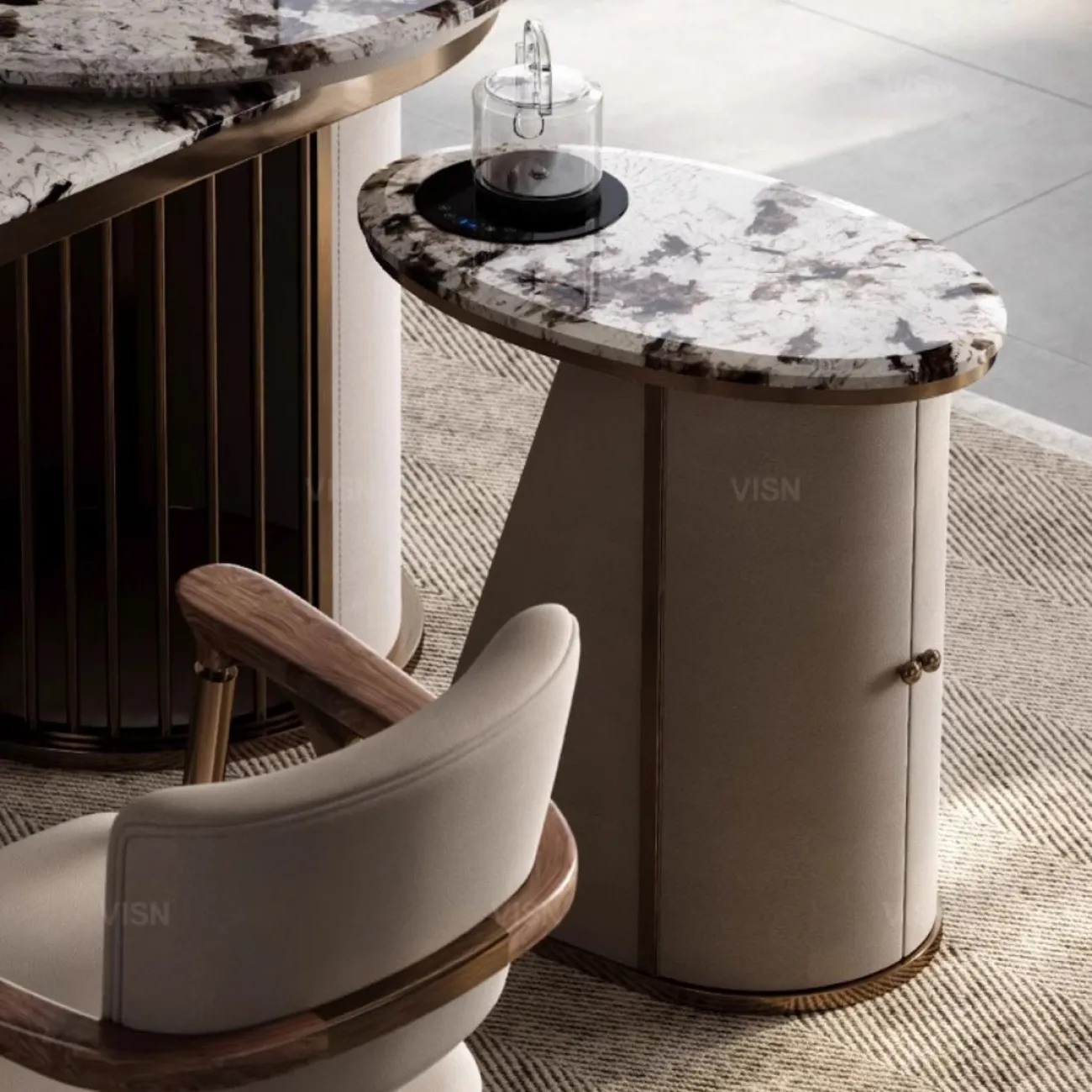 Современный овальный чайный столик LUXURY VISN 35877-29