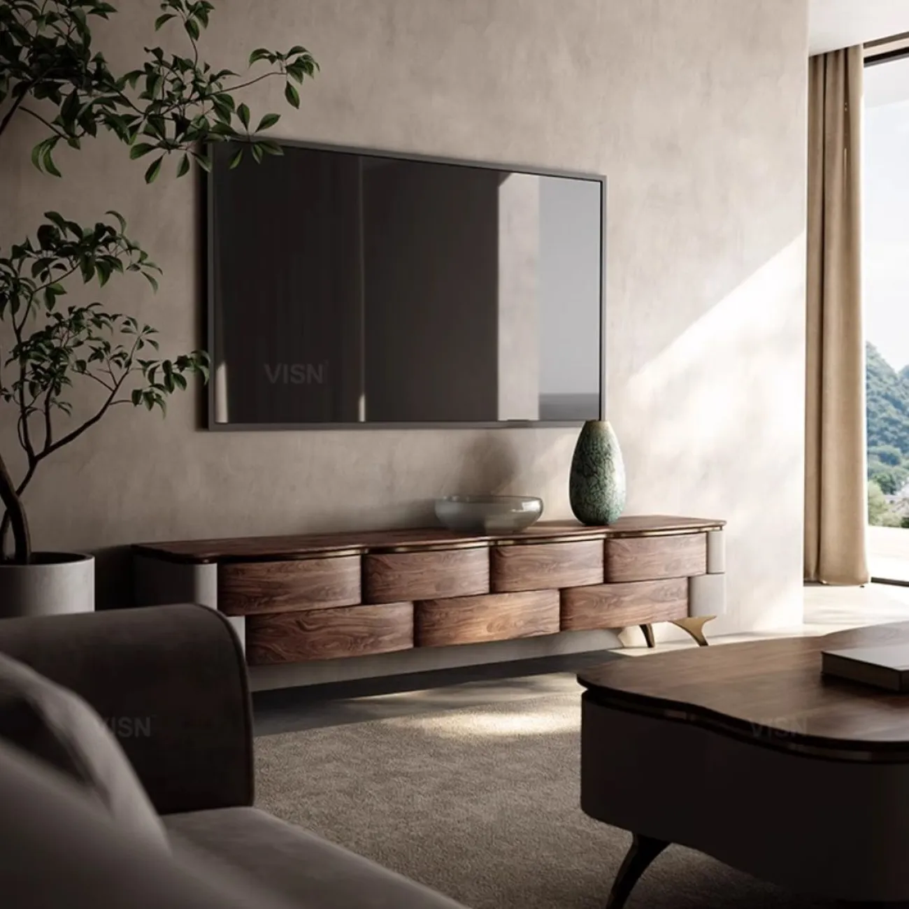 Минималистичный ТВ-шкафа из массива дерева LUXURY VISN 35890-29