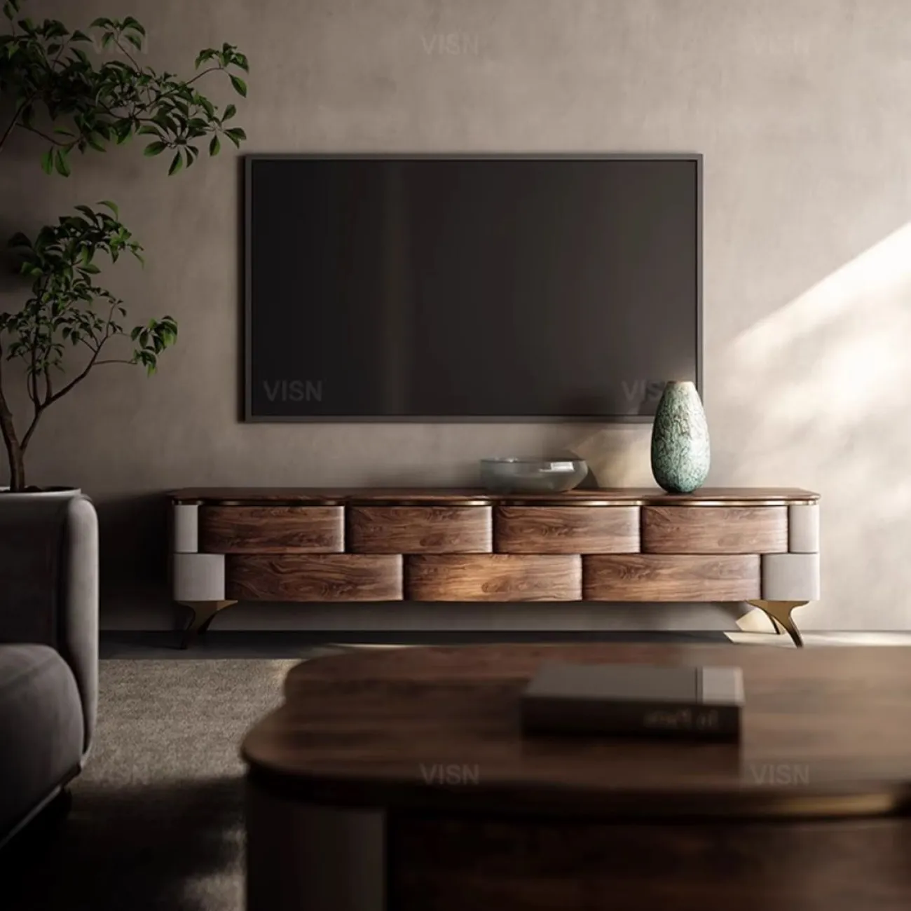 Минималистичный ТВ-шкафа из массива дерева LUXURY VISN 35890-29