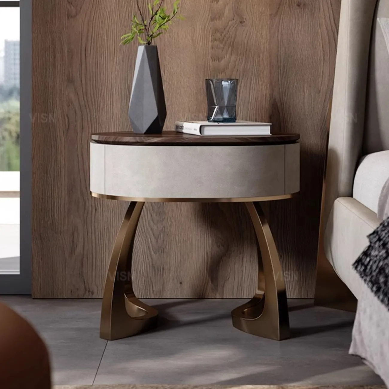 Роскошный прикроватный столик из массива чёрного ореха LUXURY VISN 35898-29