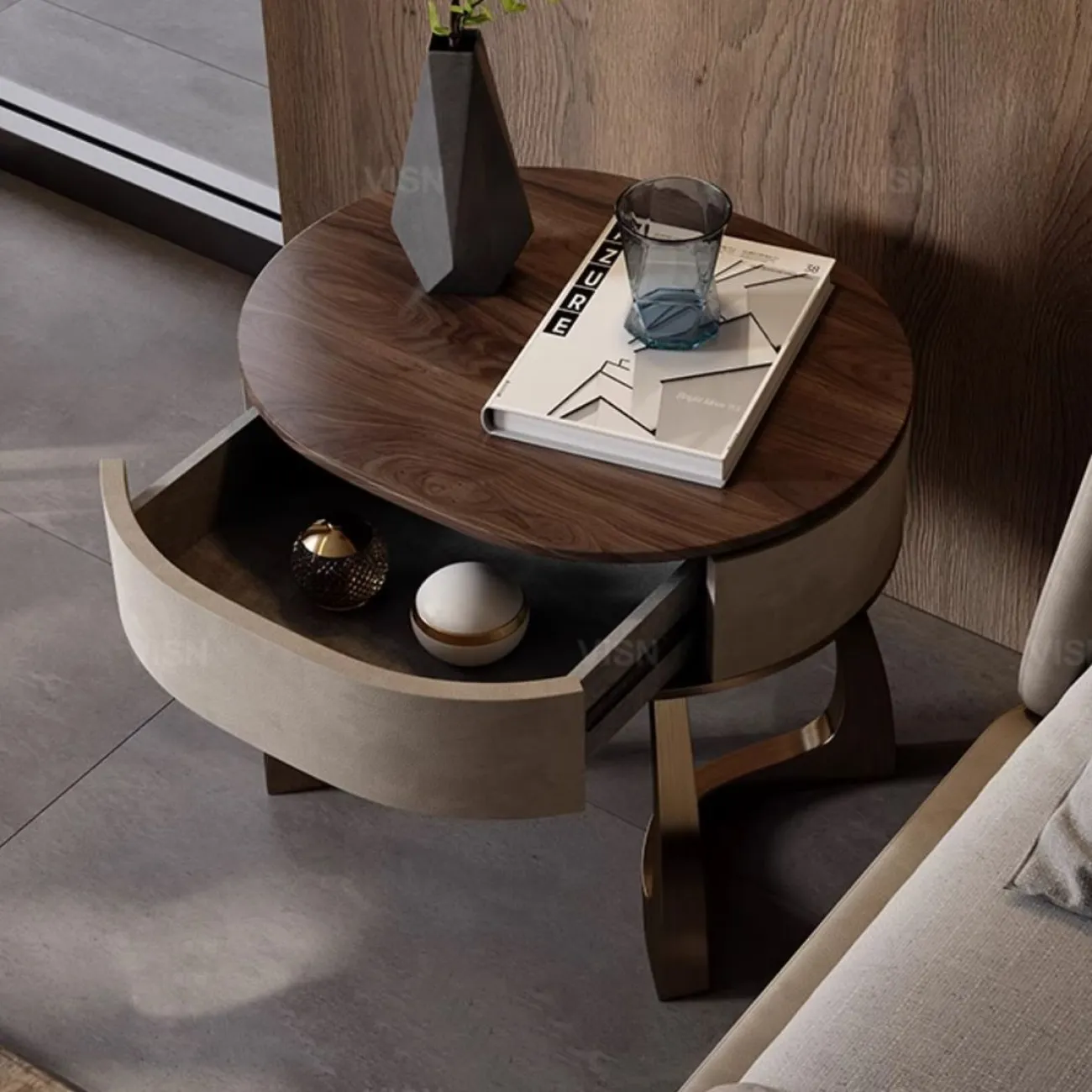 Роскошный прикроватный столик из массива чёрного ореха LUXURY VISN 35898-29