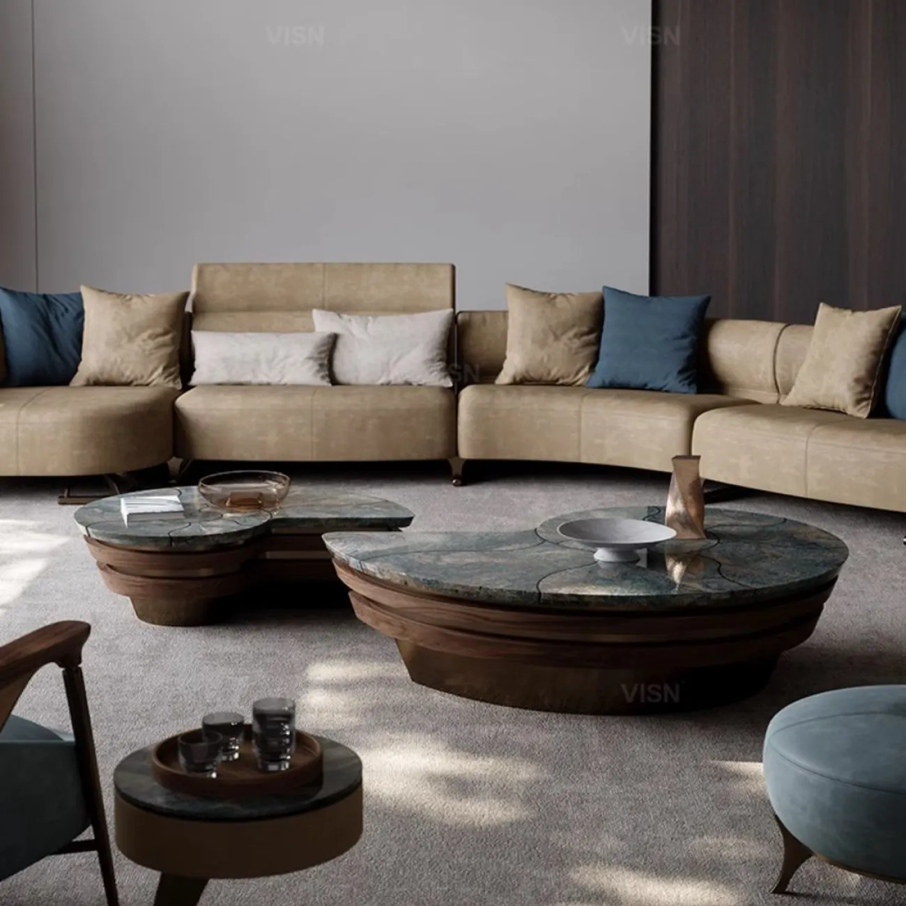 Журнальный столик "Раковина" из цельного дерева LUXURY VISN 35902-29