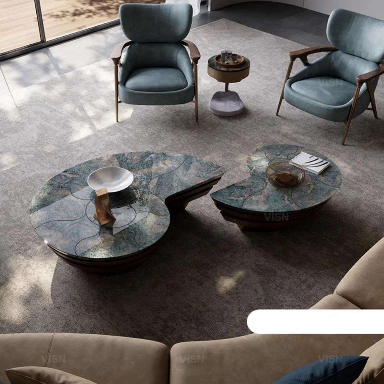 Журнальный столик "Раковина" из цельного дерева LUXURY VISN 35902-29