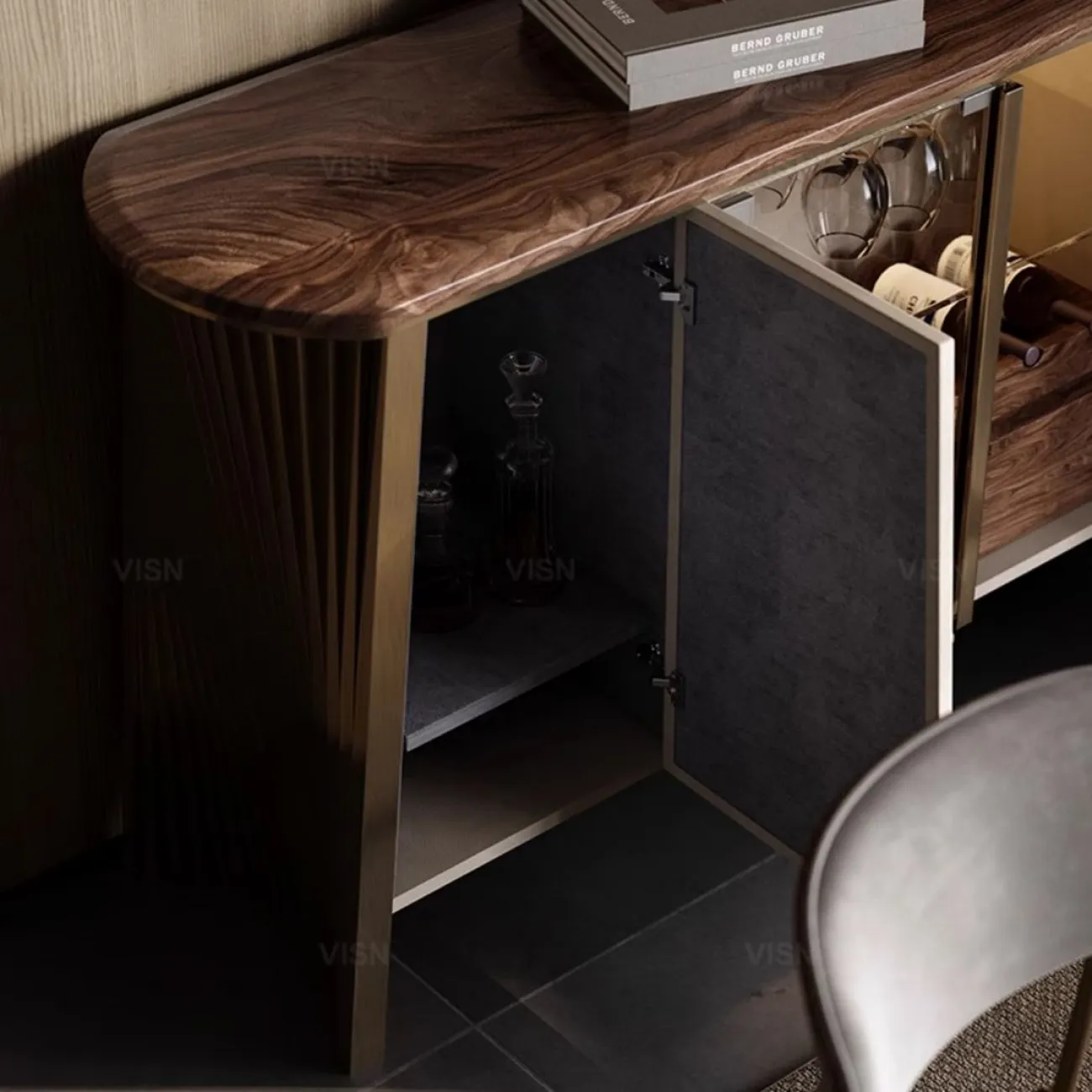 Многофункциональный стеклянный сервант из массива дерева LUXURY VISN 35904-29