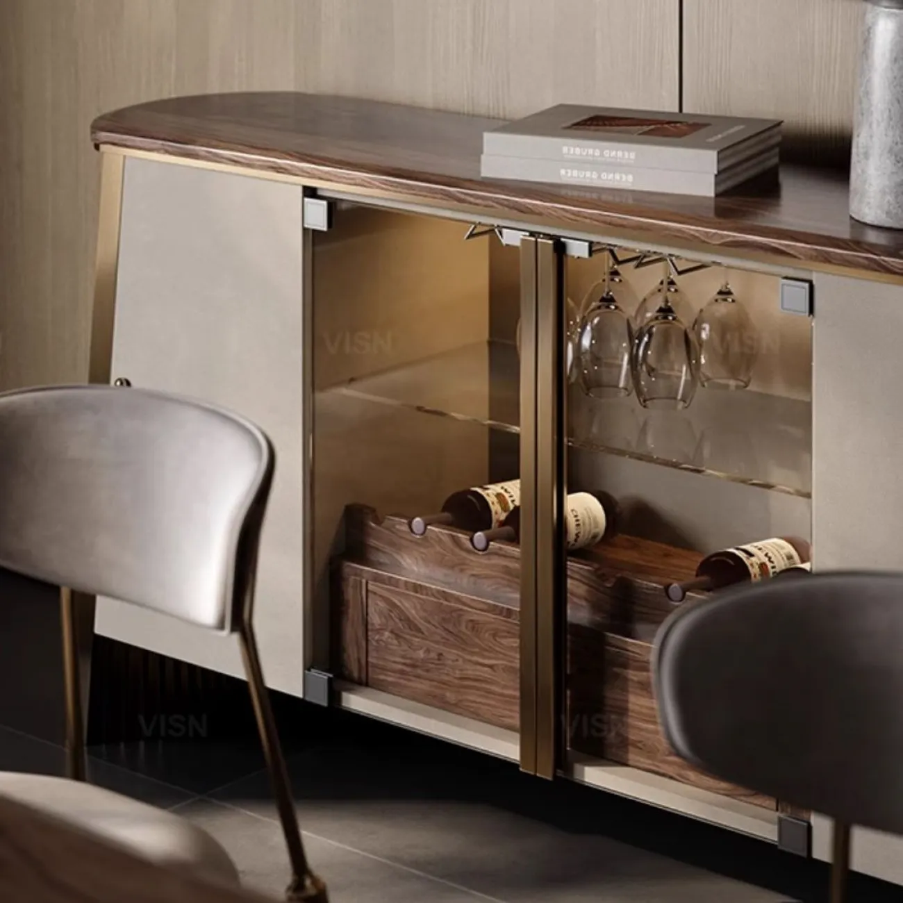 Многофункциональный стеклянный сервант из массива дерева LUXURY VISN 35904-29