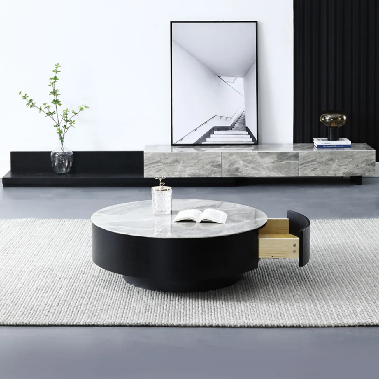 Роскошный круглый журнальный стол с ящиком в Минималистичном стиле LaLume AR21272-23