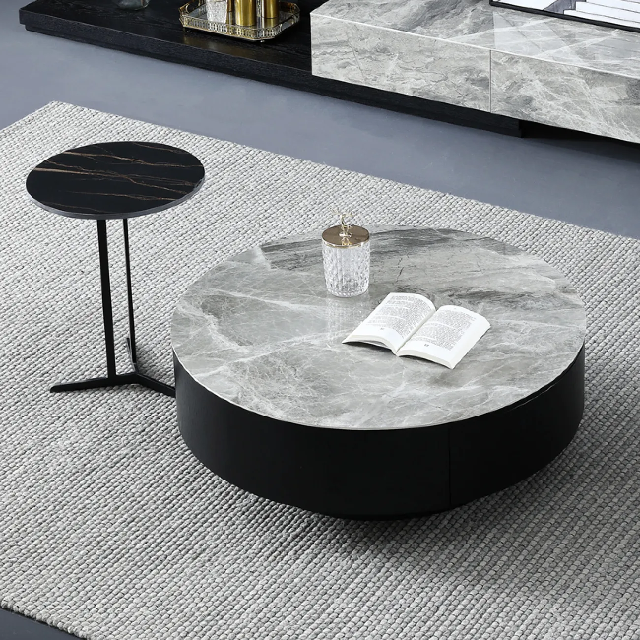 Роскошный круглый журнальный стол с ящиком в Минималистичном стиле LaLume AR21272-23