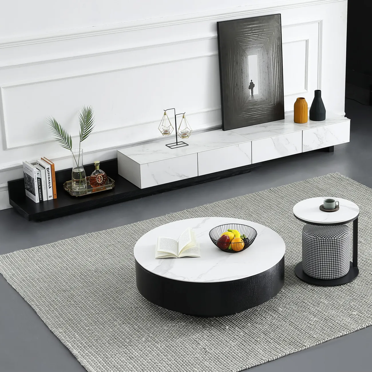 Роскошный круглый журнальный стол с ящиком в Минималистичном стиле LaLume AR21272-23