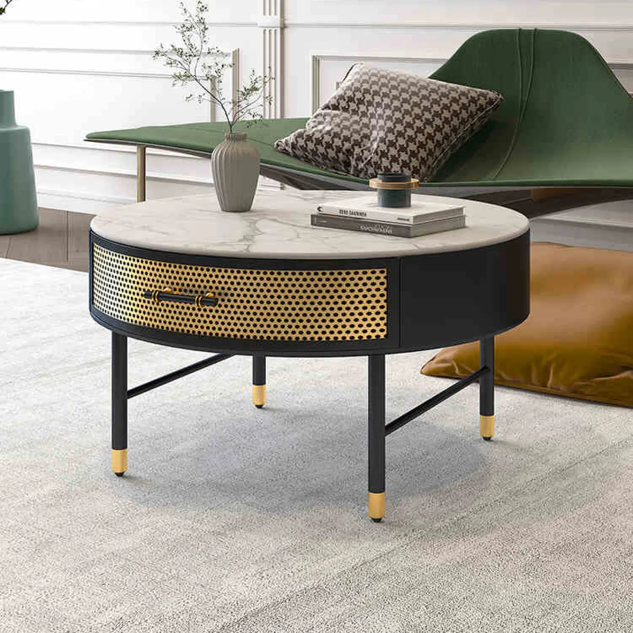 Роскошный журнальный каменный стол для гостиной в Скандинавском стиле LaLume DK21948-23 Роскошный журнальный каменный стол для гостиной в Скандинавском стиле LaLume DK21948-23