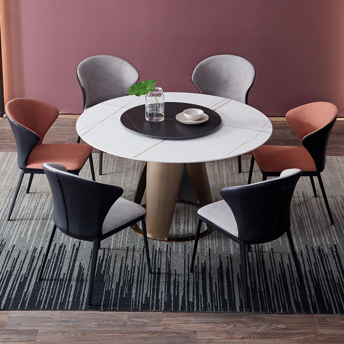 Необычный круглый обеденный стол с вращающейся серединой в стиле Минимализм LaLume AR22299-23