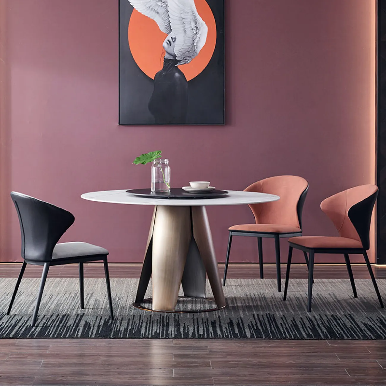 Необычный круглый обеденный стол с вращающейся серединой в стиле Минимализм LaLume AR22299-23