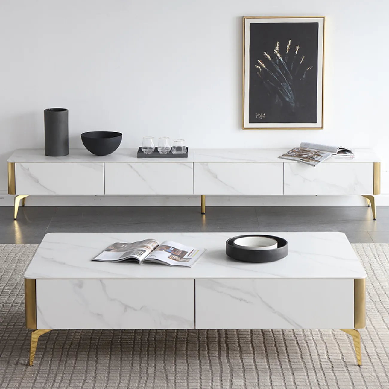 Минималистичная тумба из сланца для телевизора в Современном стиле LaLume AR22307-23