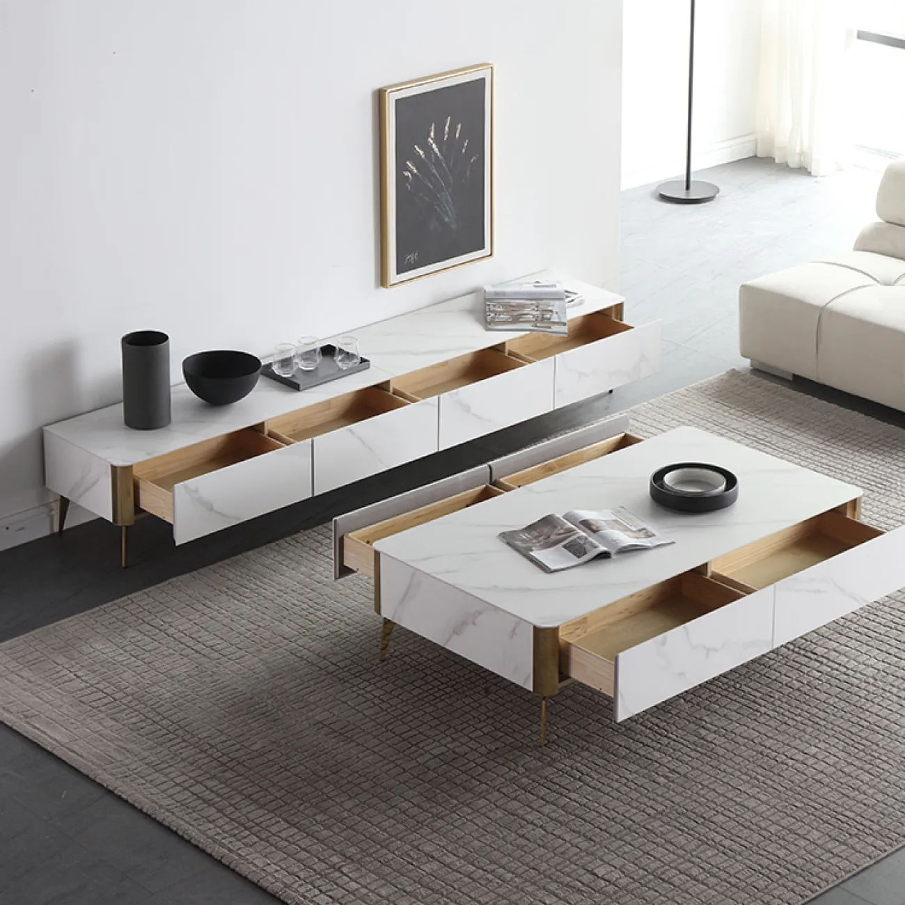 Минималистичная тумба из сланца для телевизора в Современном стиле LaLume AR22307-23