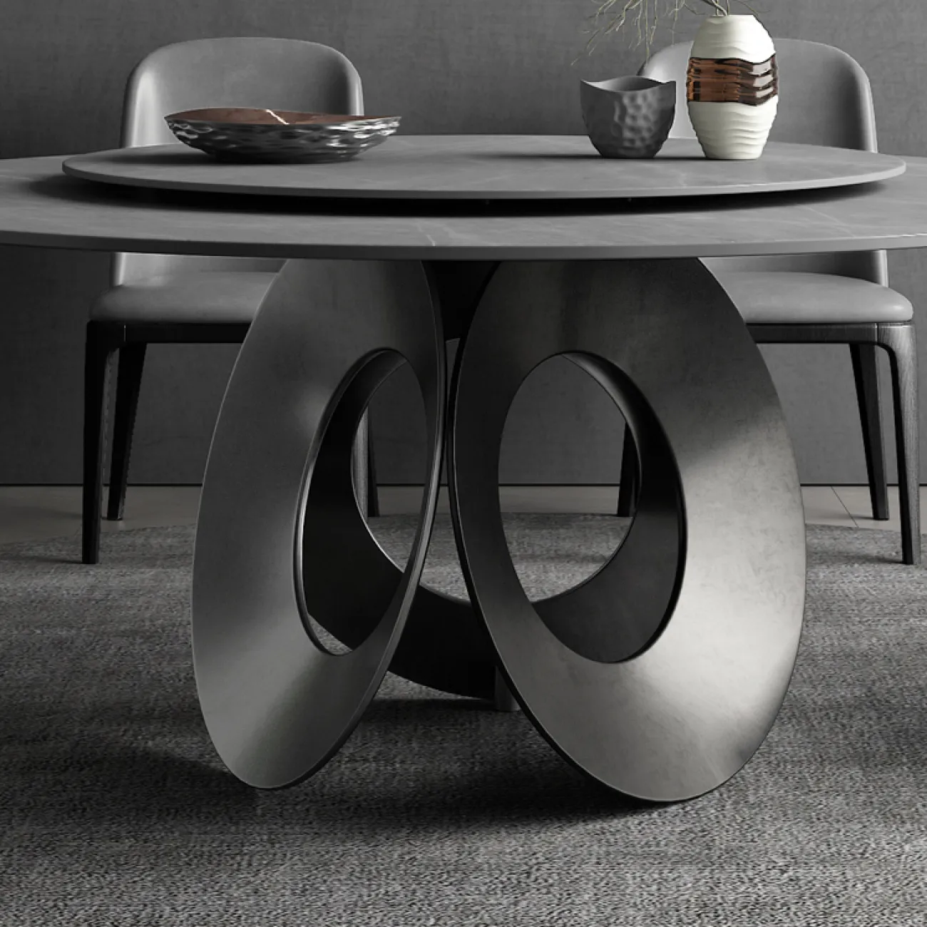 Роскошный круглый обеденный стол с поворотной серединой в стиле Минимализм LaLume AR22308-23