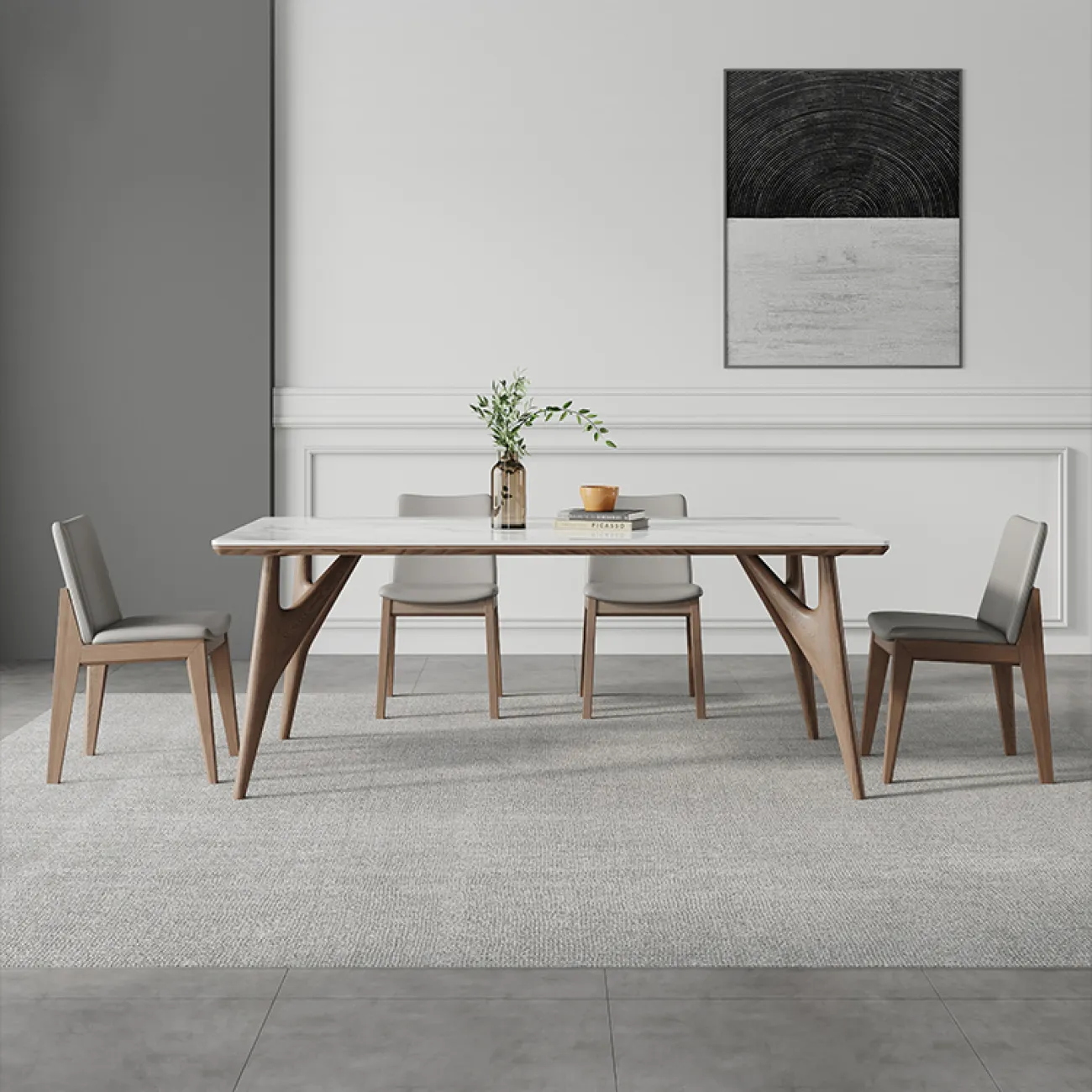 Минималистичный обеденный каменный стол в Скандинавском стиле LaLume AR22310-23 Минималистичный обеденный каменный стол в Скандинавском стиле LaLume AR22310-23