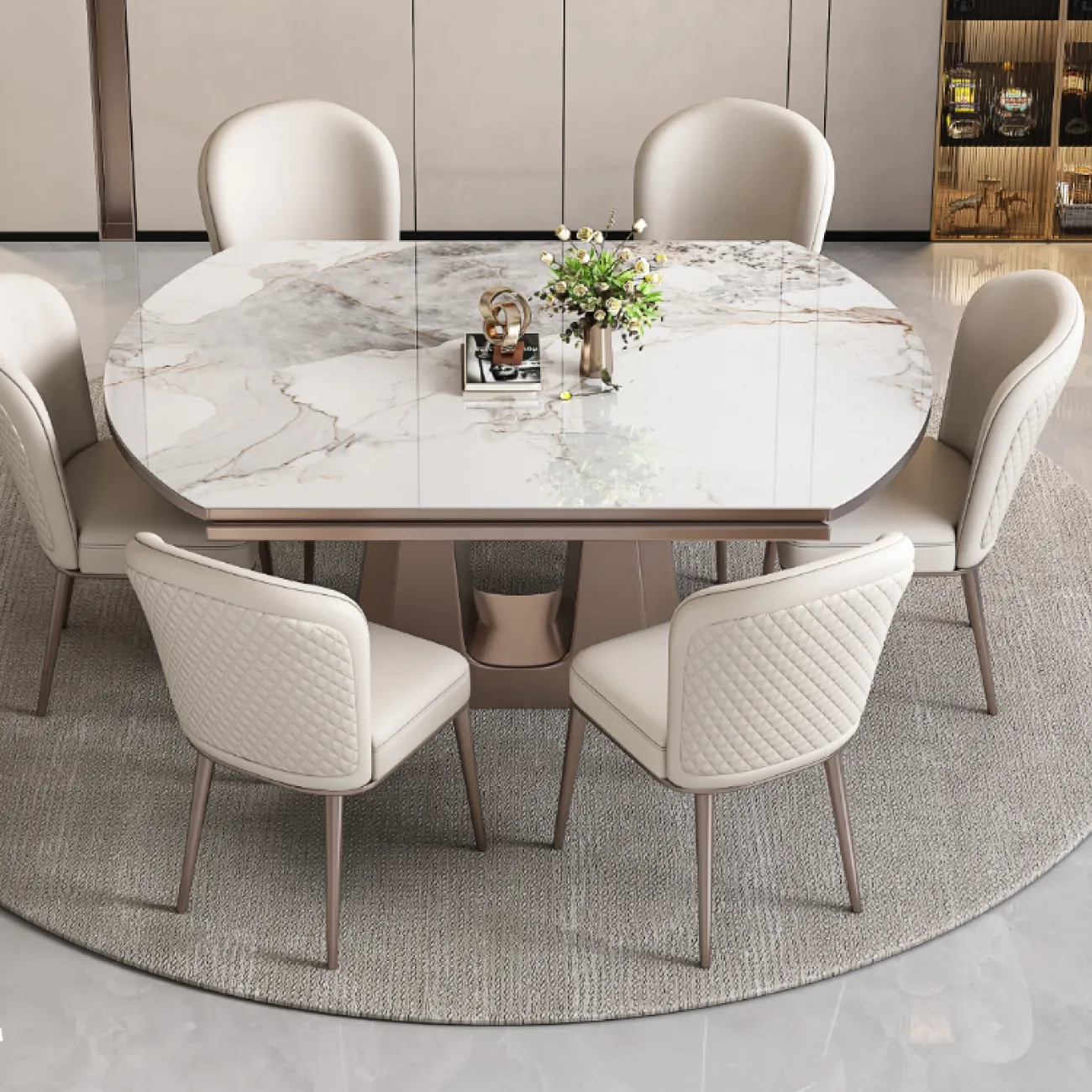 Необычный раскладной обеденный каменный стол в Итальянском стиле LaLume AR22367-23