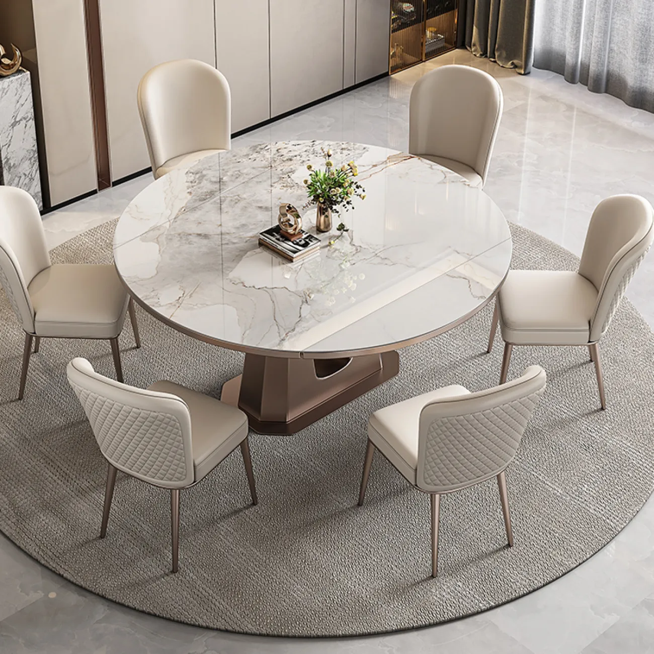 Необычный раскладной обеденный каменный стол в Итальянском стиле LaLume AR22367-23