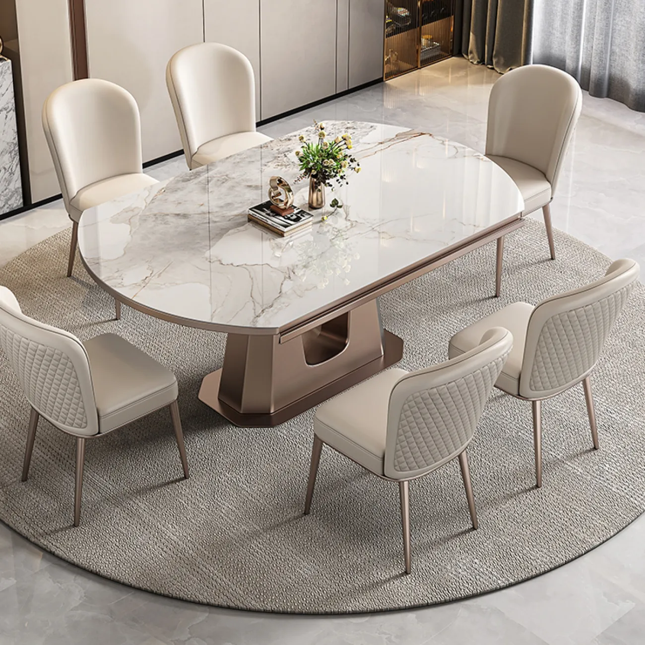 Необычный раскладной обеденный каменный стол в Итальянском стиле LaLume AR22367-23