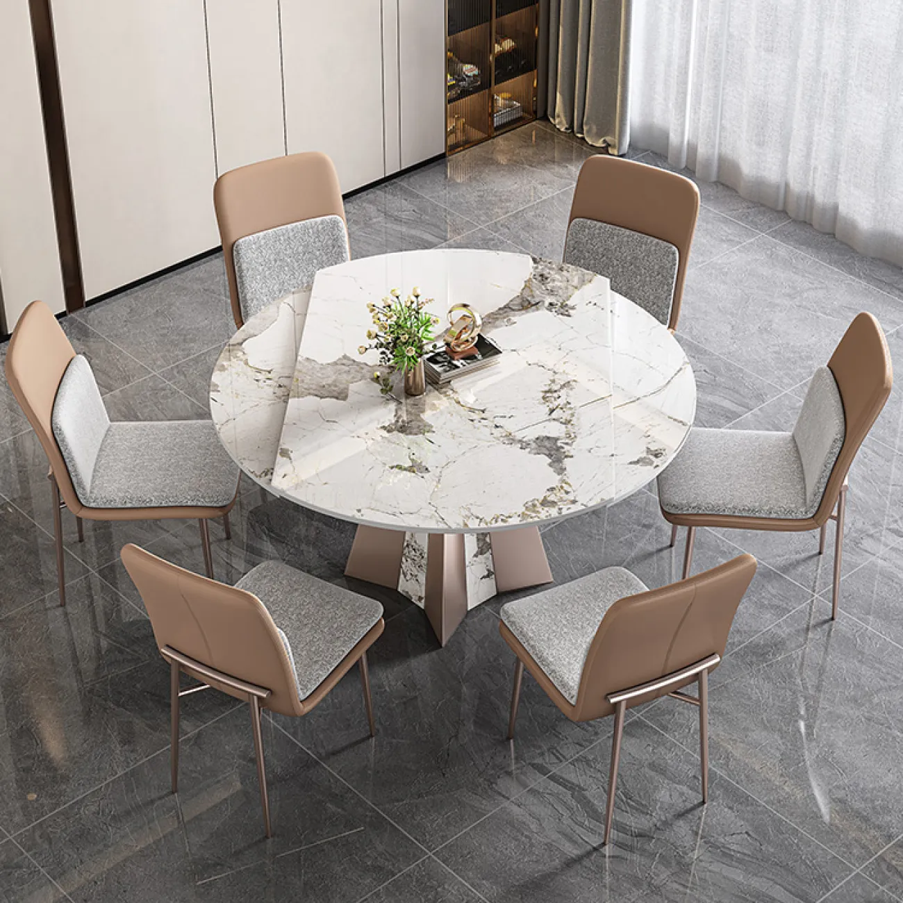 Роскошный раскладной обеденный каменный стол в Итальянском стиле LaLume AR22368-23 Роскошный раскладной обеденный каменный стол в Итальянском стиле LaLume AR22368-23