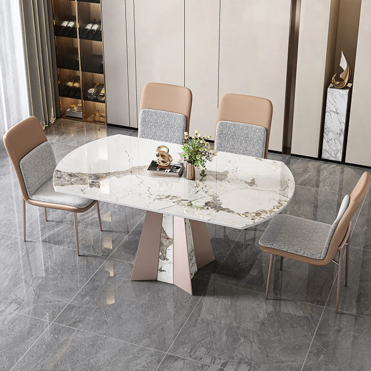 Роскошный раскладной обеденный каменный стол в Итальянском стиле LaLume AR22368-23 Роскошный раскладной обеденный каменный стол в Итальянском стиле LaLume AR22368-23