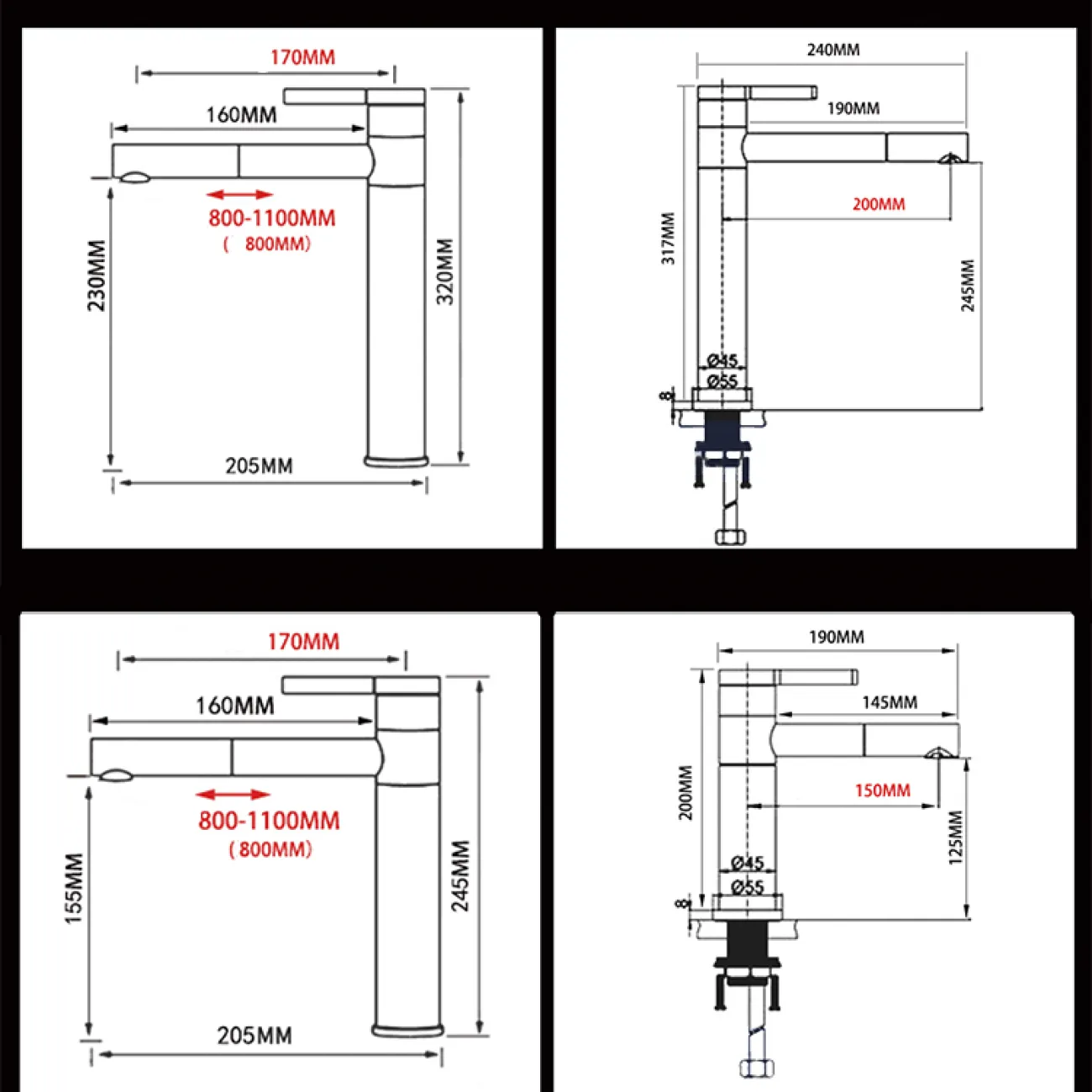 Современный латунный смеситель 360° для ванной комнаты LaLume MB20518-23 Современный латунный смеситель 360° для ванной комнаты LaLume MB20518-23