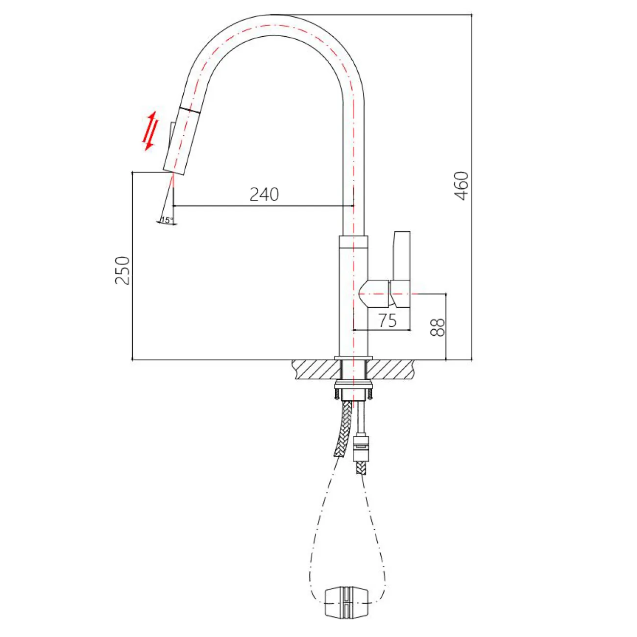 Выдвижной латунный смеситель для кухни LaLume MB20544-23