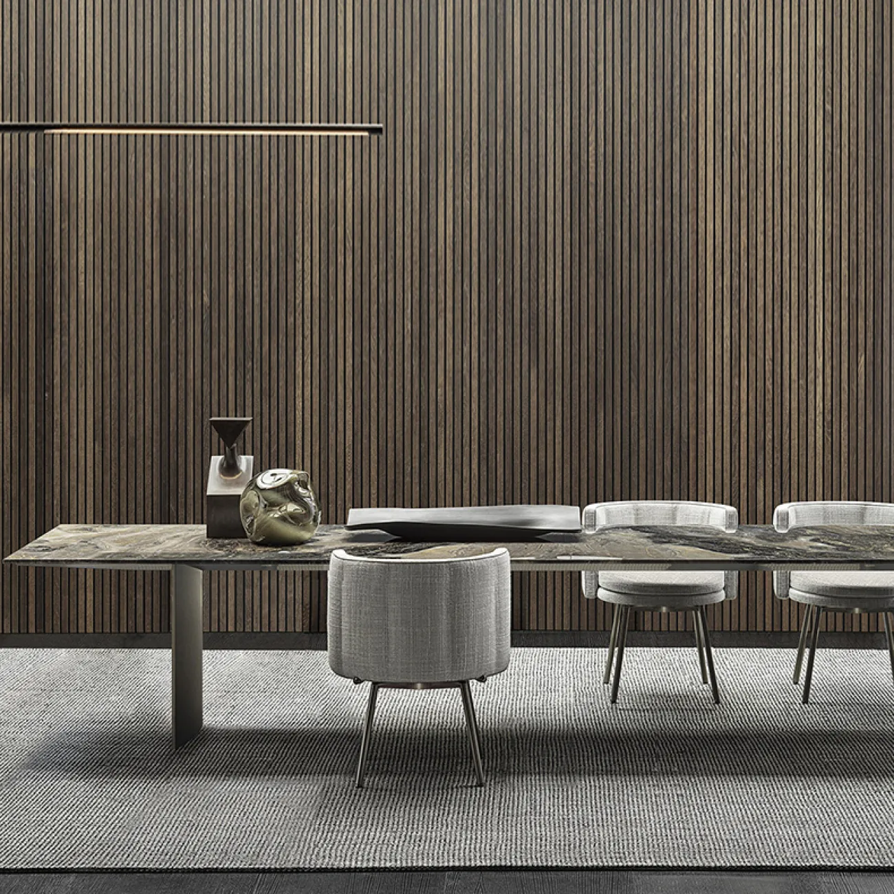 Минималистский обеденный стол из натурального мрамора MIZEO 37344-29 Минималистский обеденный стол из натурального мрамора MIZEO 37344-29