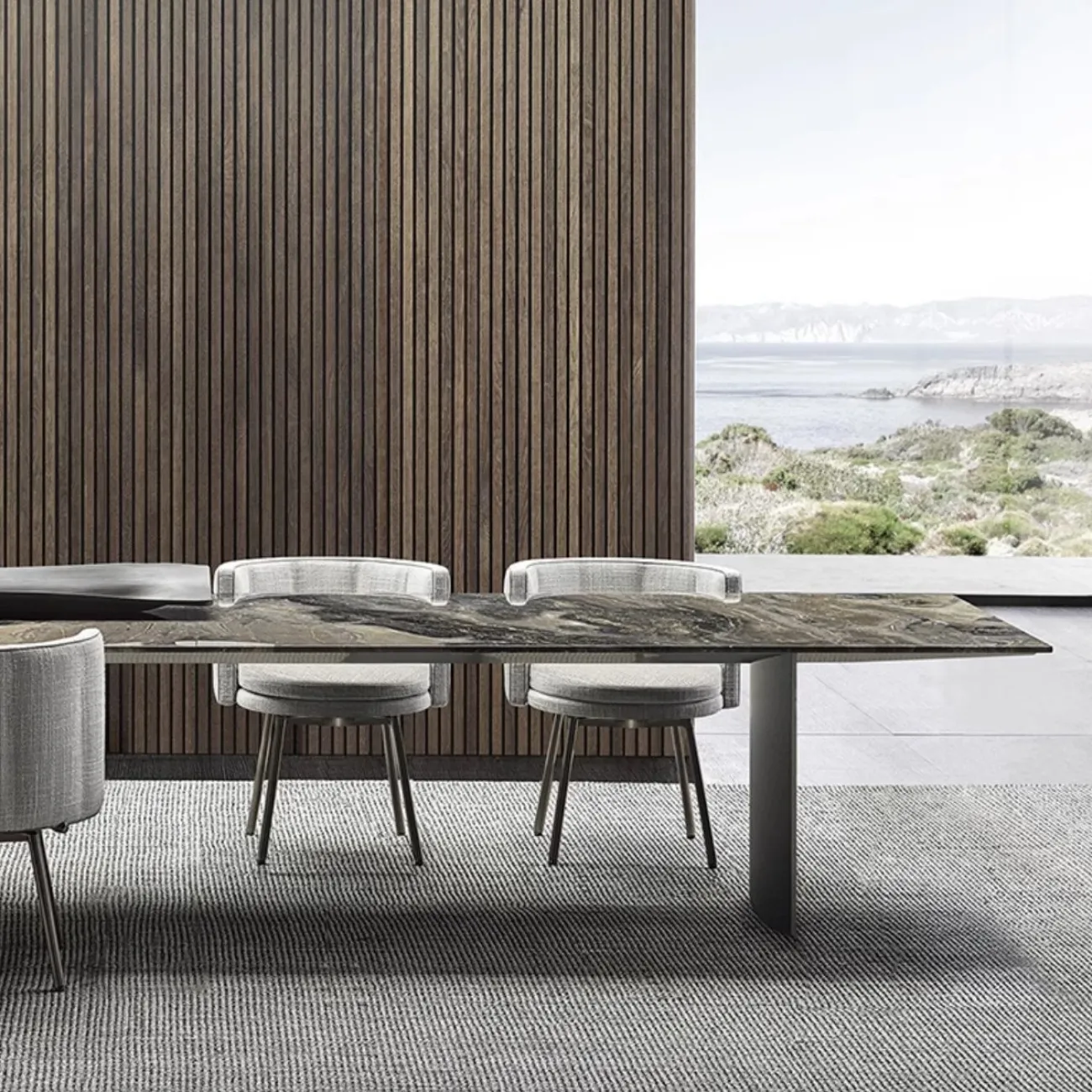 Минималистский обеденный стол из натурального мрамора MIZEO 37344-29 Минималистский обеденный стол из натурального мрамора MIZEO 37344-29