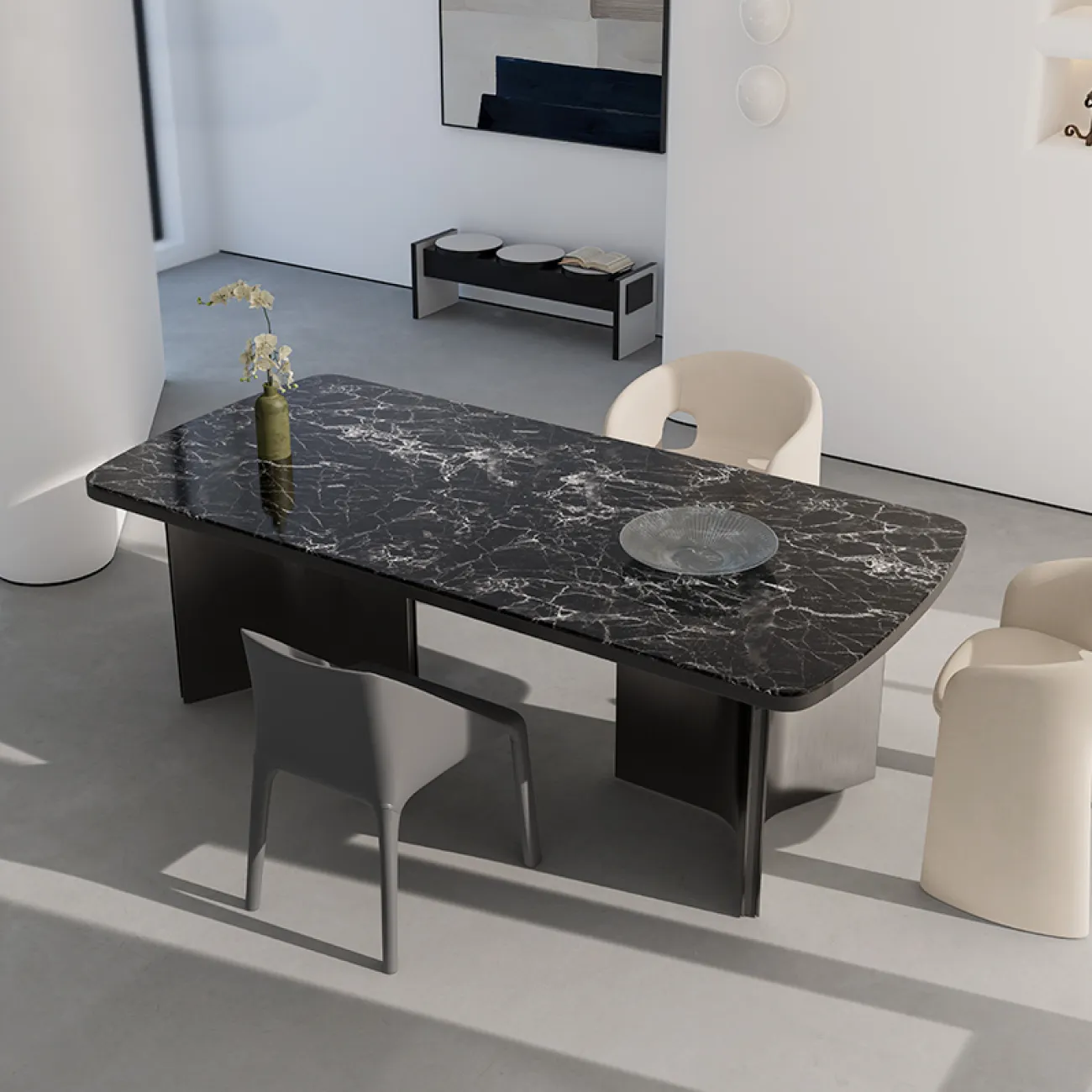 Роскошный каменный обеденный стол  в итальянском стиле MIZEO 37348-29