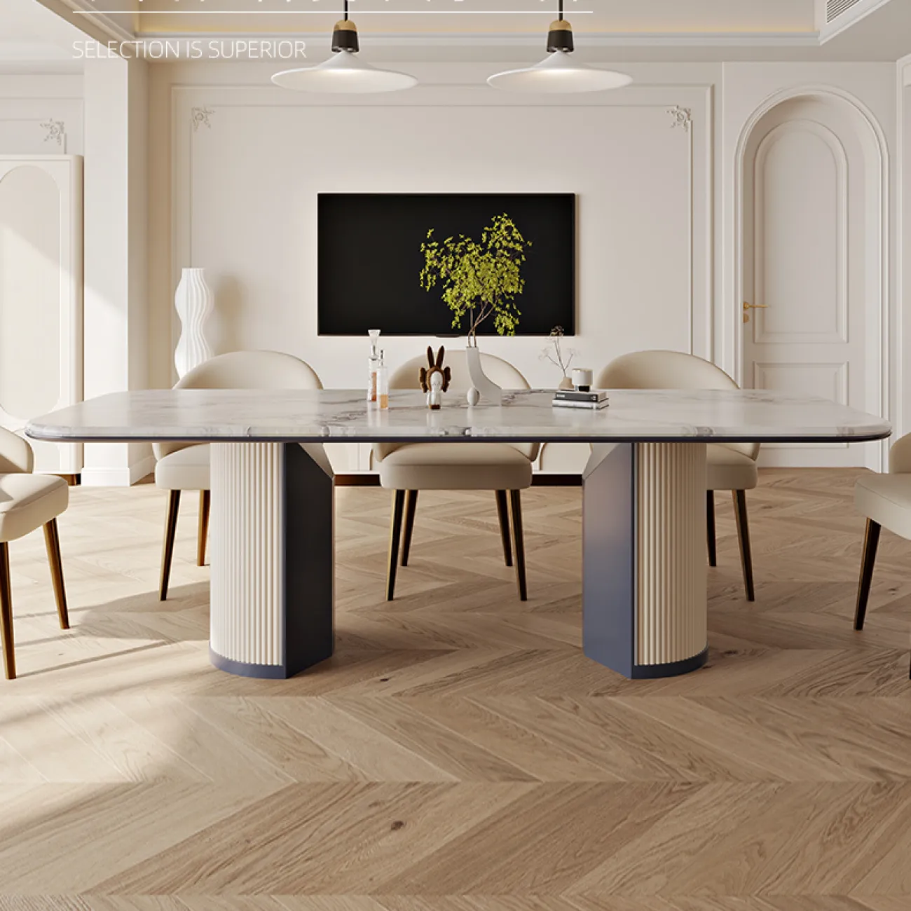  Минималистский обеденный стол из натурального мрамора MSS 37351-29