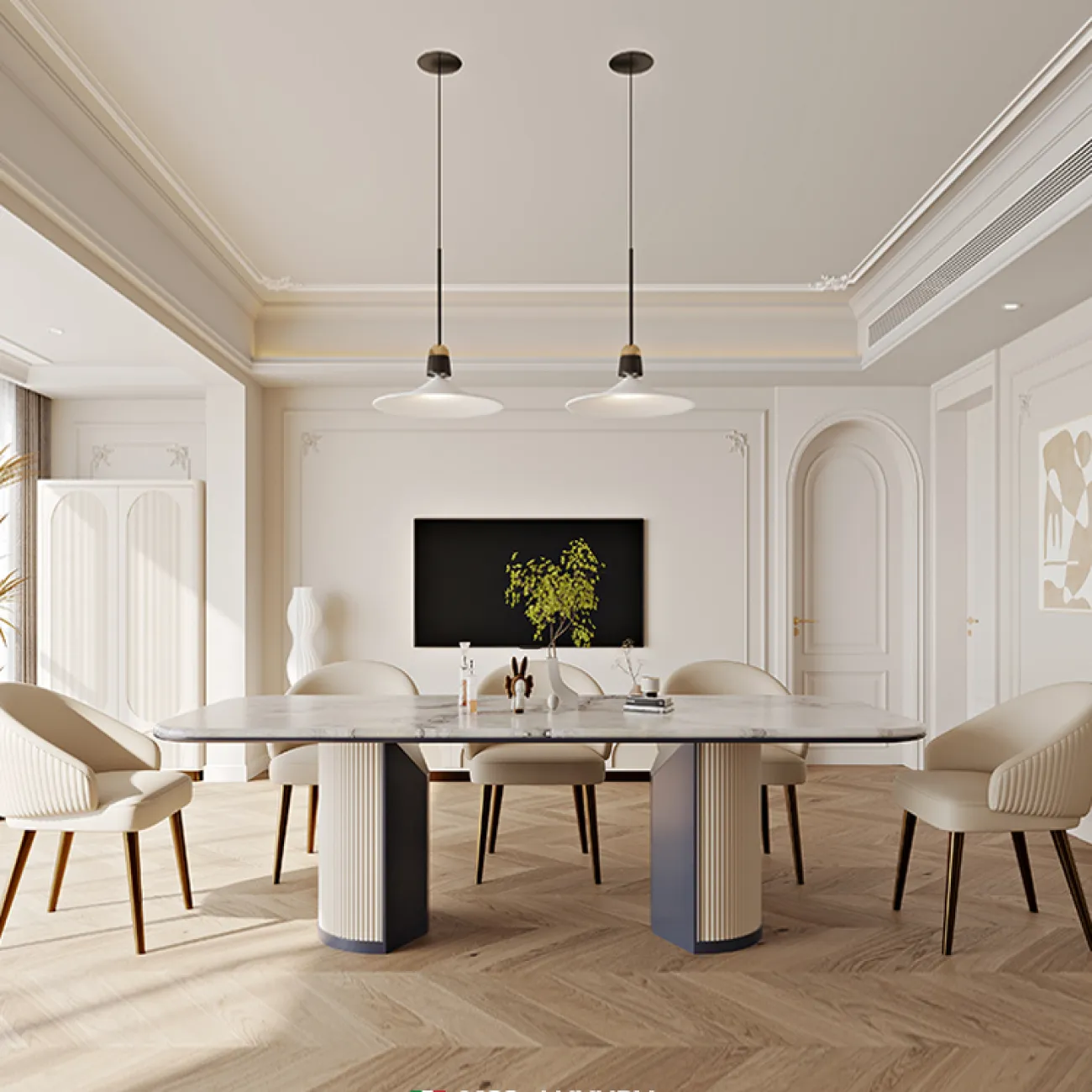  Минималистский обеденный стол из натурального мрамора MSS 37351-29