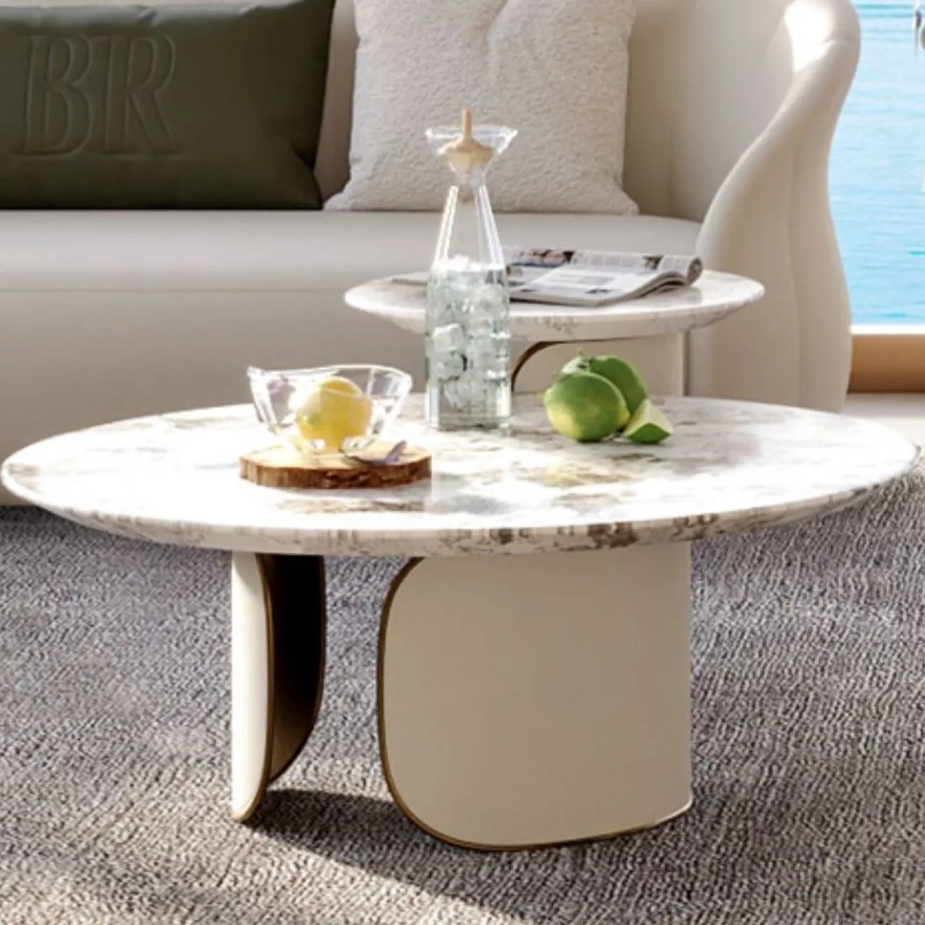 Роскошный круглый журнальный столик из натурального мрамора MSS 37359-29 Роскошный круглый журнальный столик из натурального мрамора MSS 37359-29