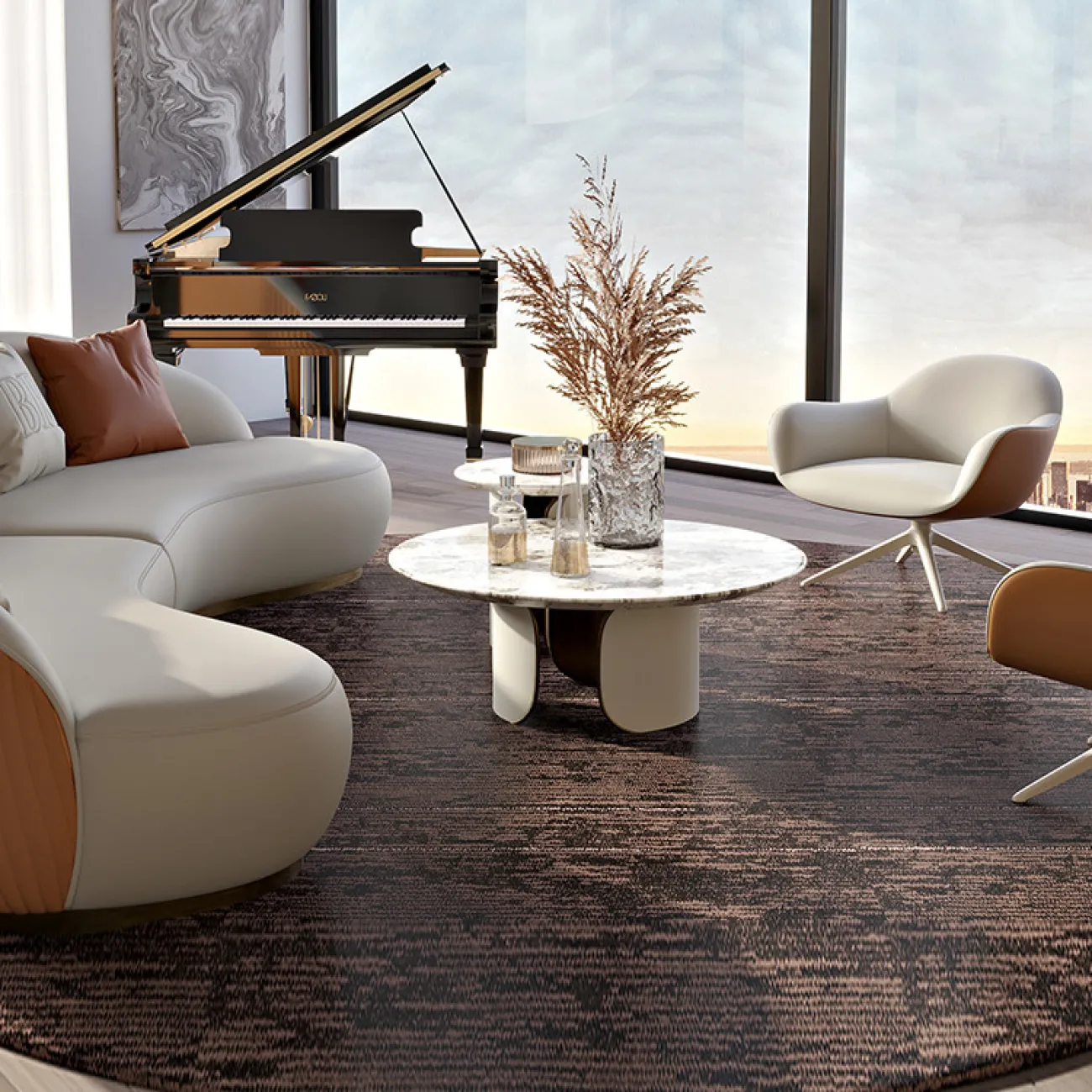 Роскошный круглый журнальный столик из натурального мрамора MSS 37359-29 Роскошный круглый журнальный столик из натурального мрамора MSS 37359-29