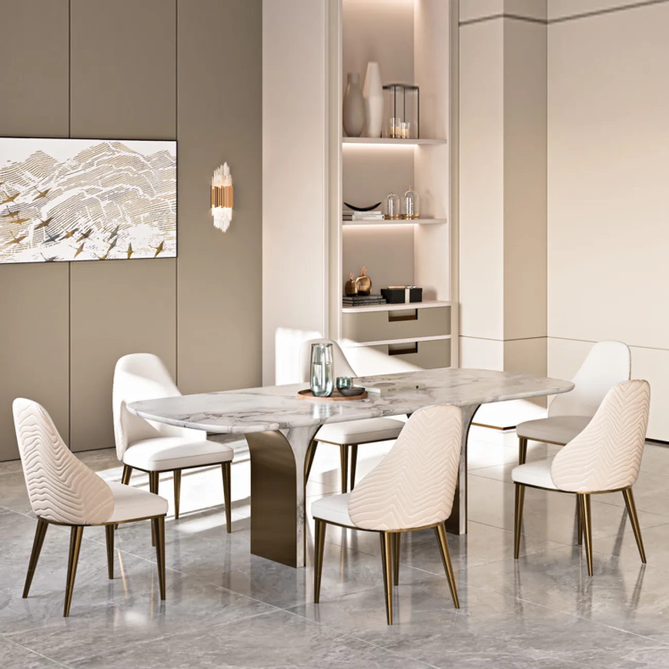  Легкий роскошный обеденный стол из натурального мрамора MSS 37374-29