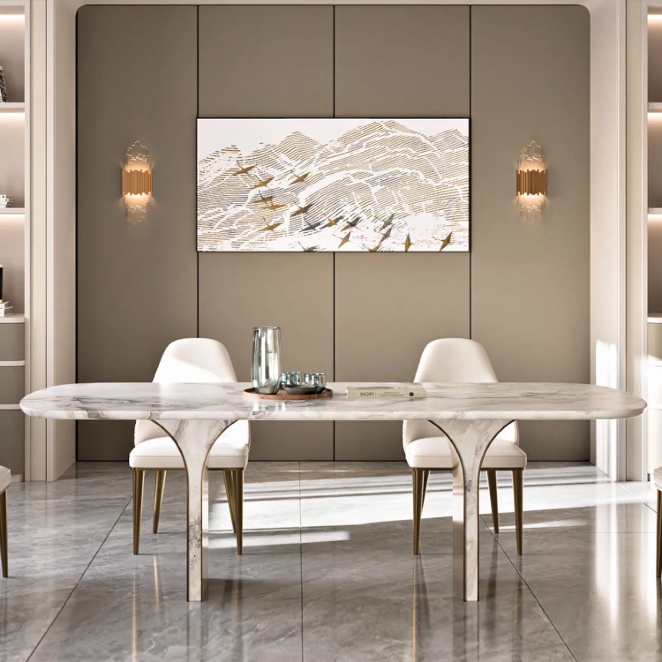  Легкий роскошный обеденный стол из натурального мрамора MSS 37374-29