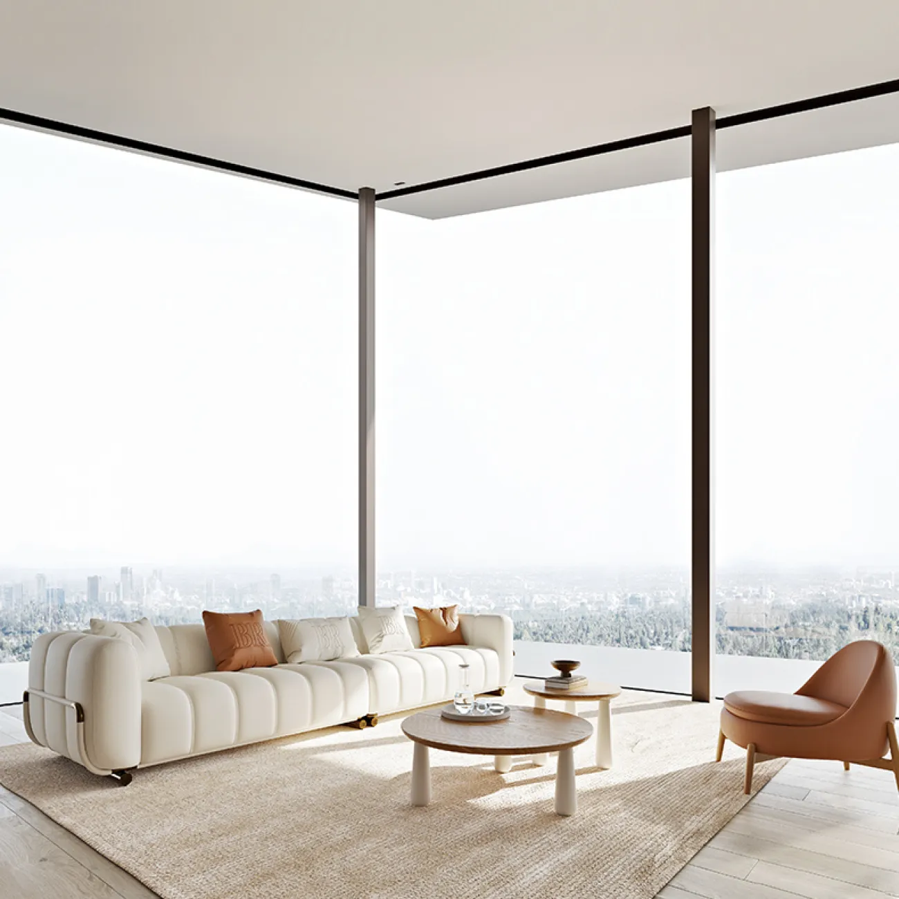 Роскошный кожаный диван в кремовом стиле MSS 37381-29