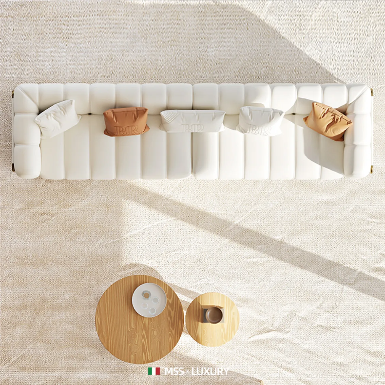 Роскошный кожаный диван в кремовом стиле MSS 37381-29