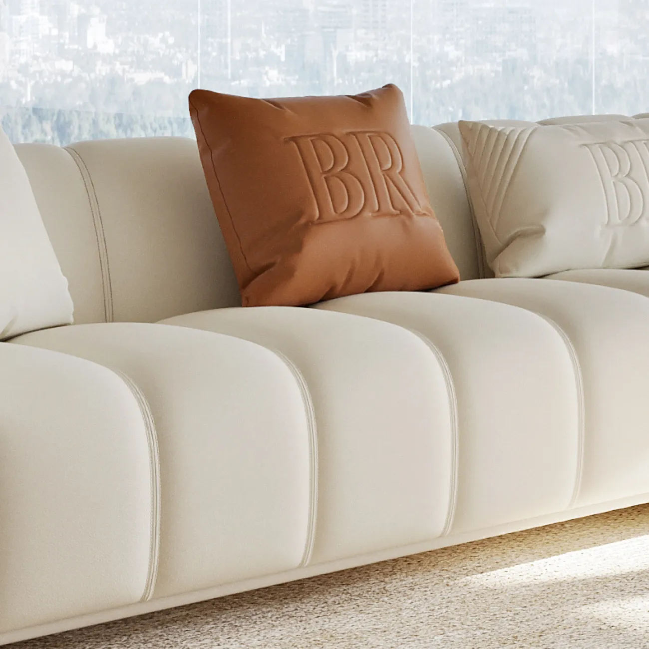 Роскошный кожаный диван в кремовом стиле MSS 37381-29