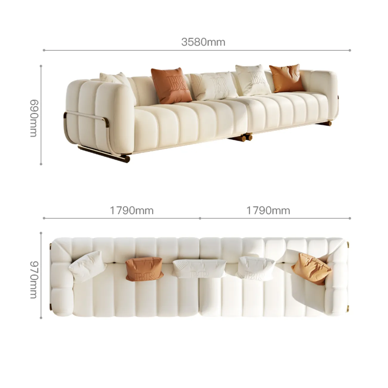 Роскошный кожаный диван в кремовом стиле MSS 37381-29