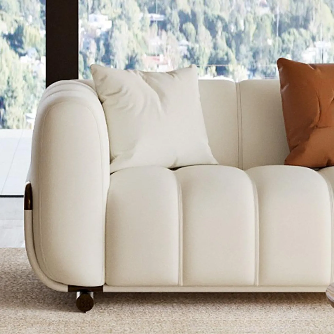 Роскошный кожаный диван в кремовом стиле MSS 37381-29