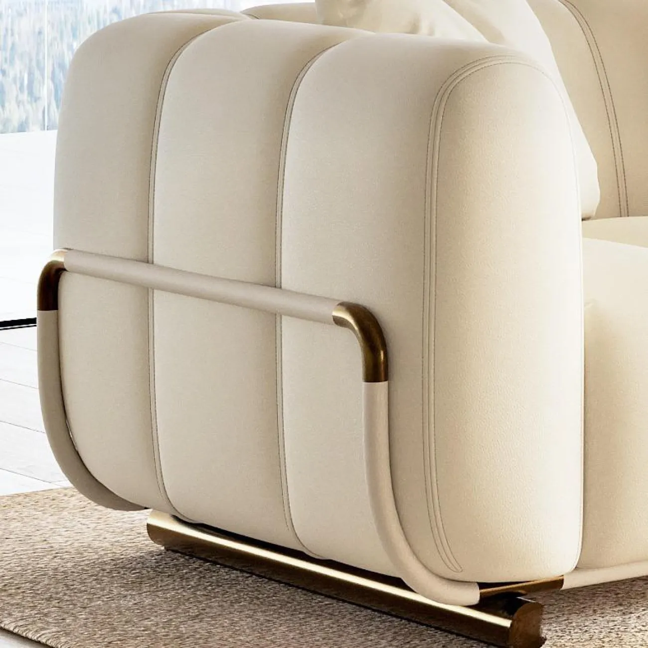 Роскошный кожаный диван в кремовом стиле MSS 37381-29