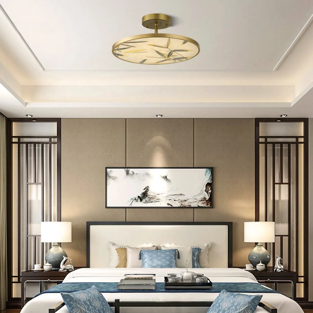 Потолочный светильник в виде круглого стеклянного панно со светодиодной подсветкой, расписанного японскими мотивами AKIRA C Потолочный светильник в виде круглого стеклянного панно со светодиодной подсветкой, расписанного японскими мотивами AKIRA C