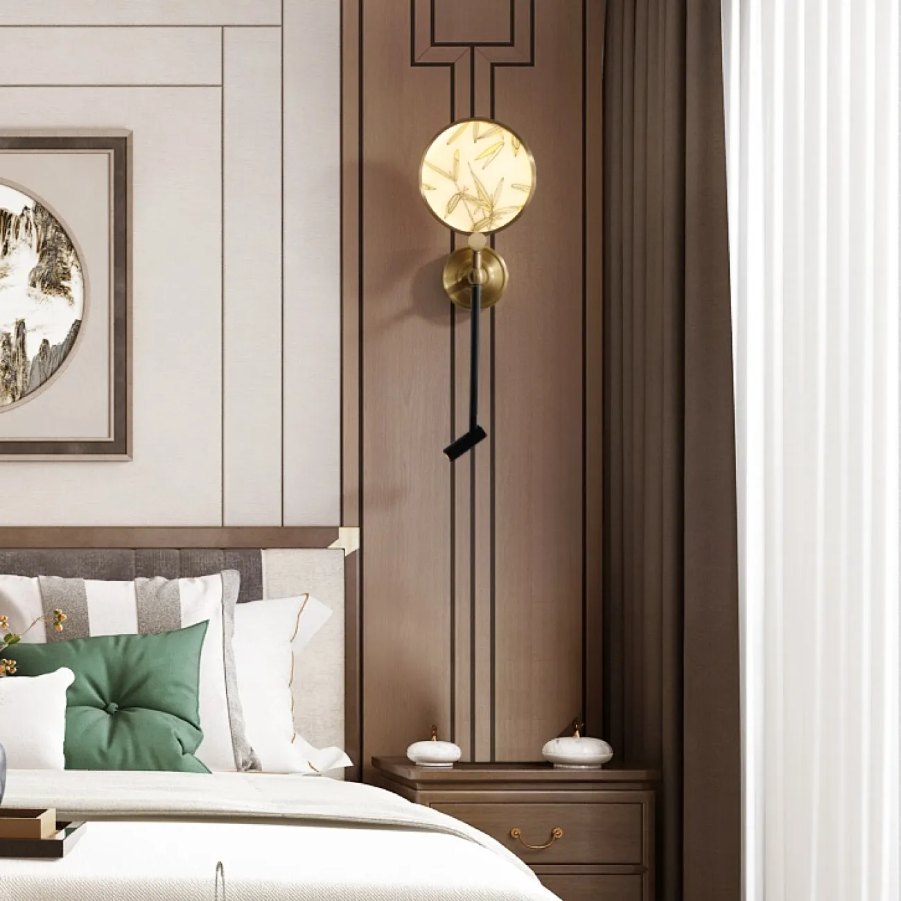 Светодиодное бра с декоративным панно в японском стиле и дополнительным поворотным плафоном для чтения AKIRA WALL 2