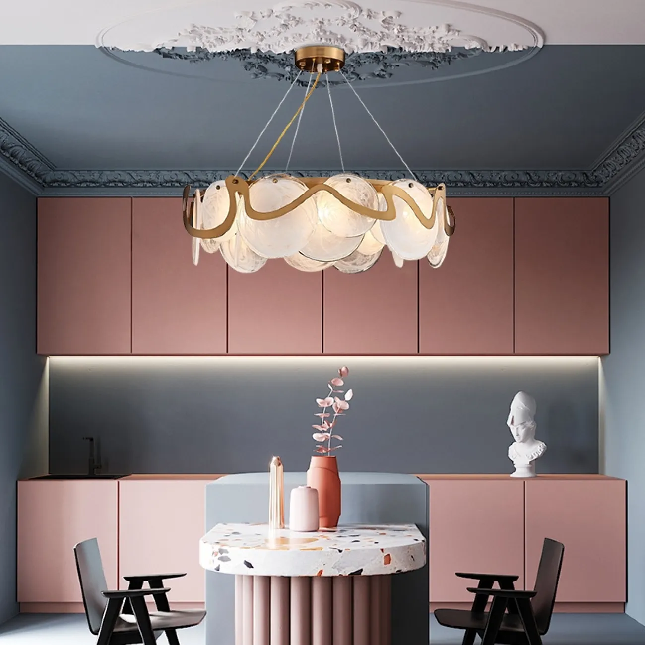 Потолочная люстра в стиле постмодерн со стеклянными подвесами ALESSA