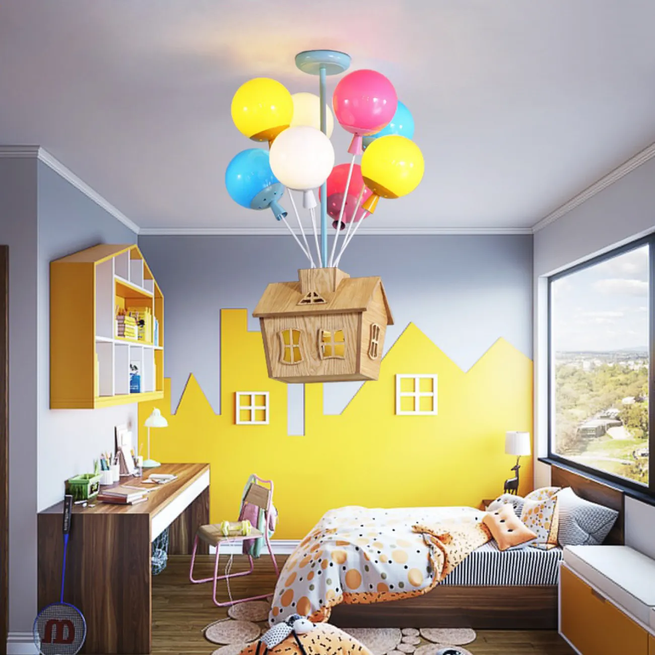 Люстра на штанге с домиком и воздушными шарами для детской комнаты BALLOON-UP B