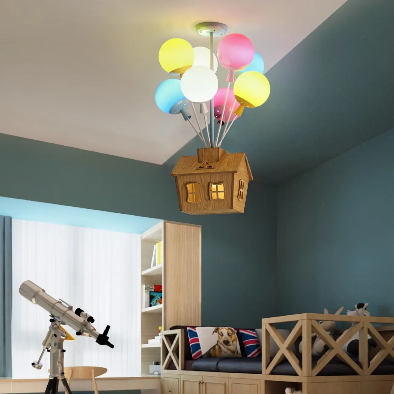 Люстра на штанге с домиком и воздушными шарами для детской комнаты BALLOON-UP B