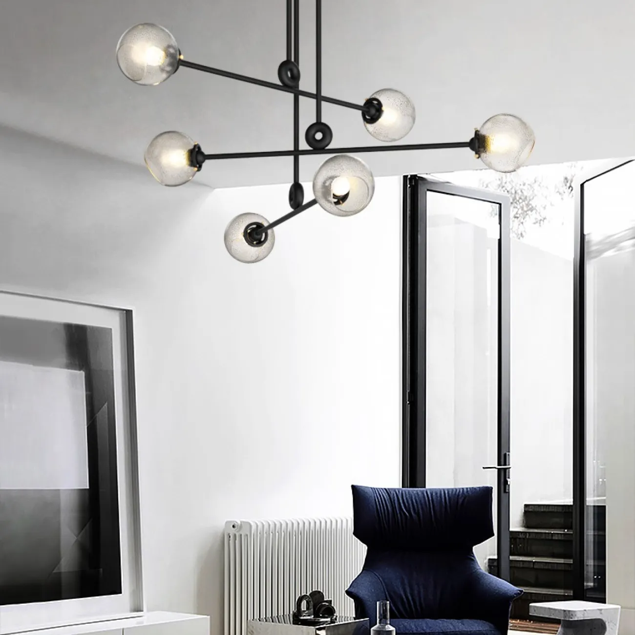 Дизайнерская люстра со стеклянными плафонами на штангах BELVIS AXLE