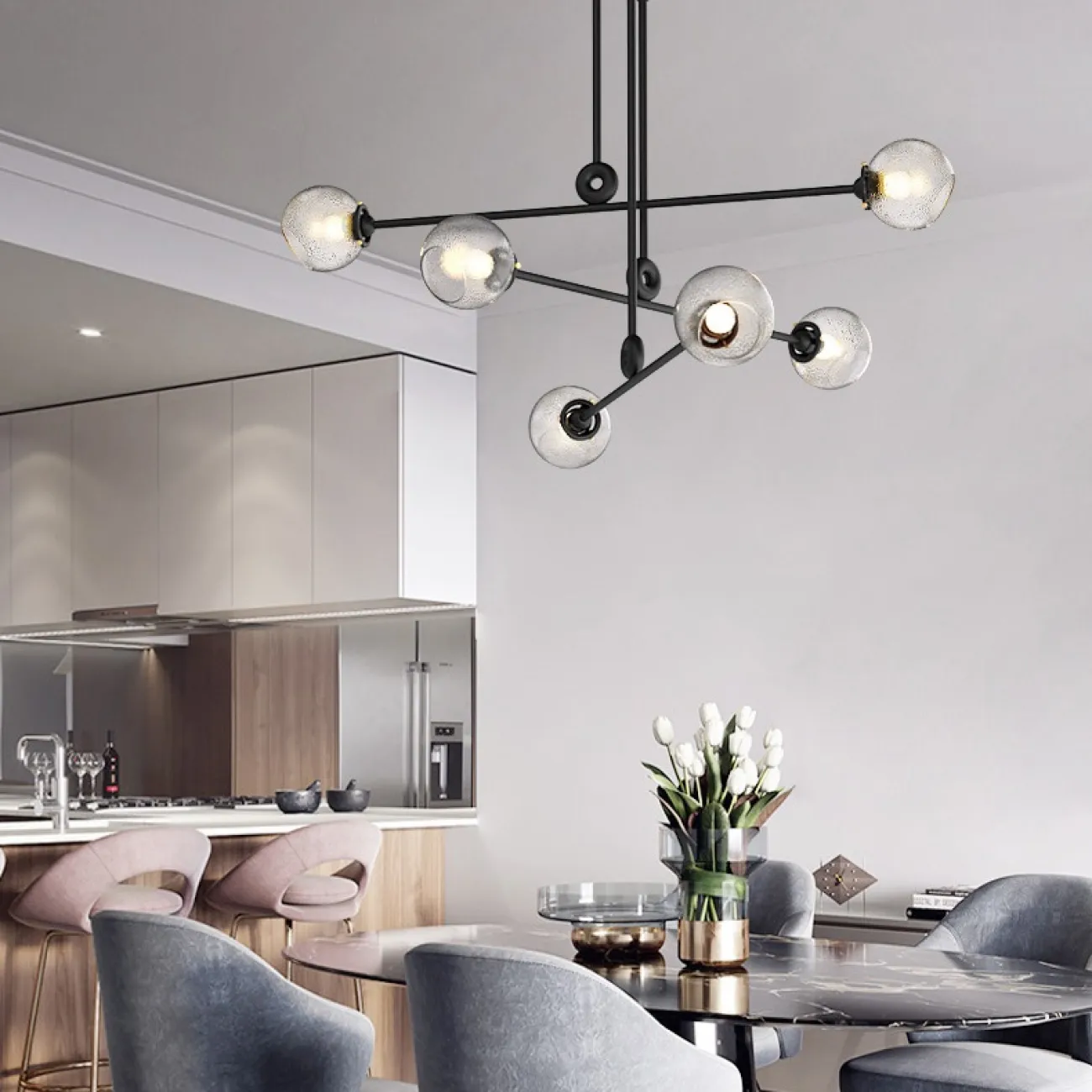 Дизайнерская люстра со стеклянными плафонами на штангах BELVIS AXLE