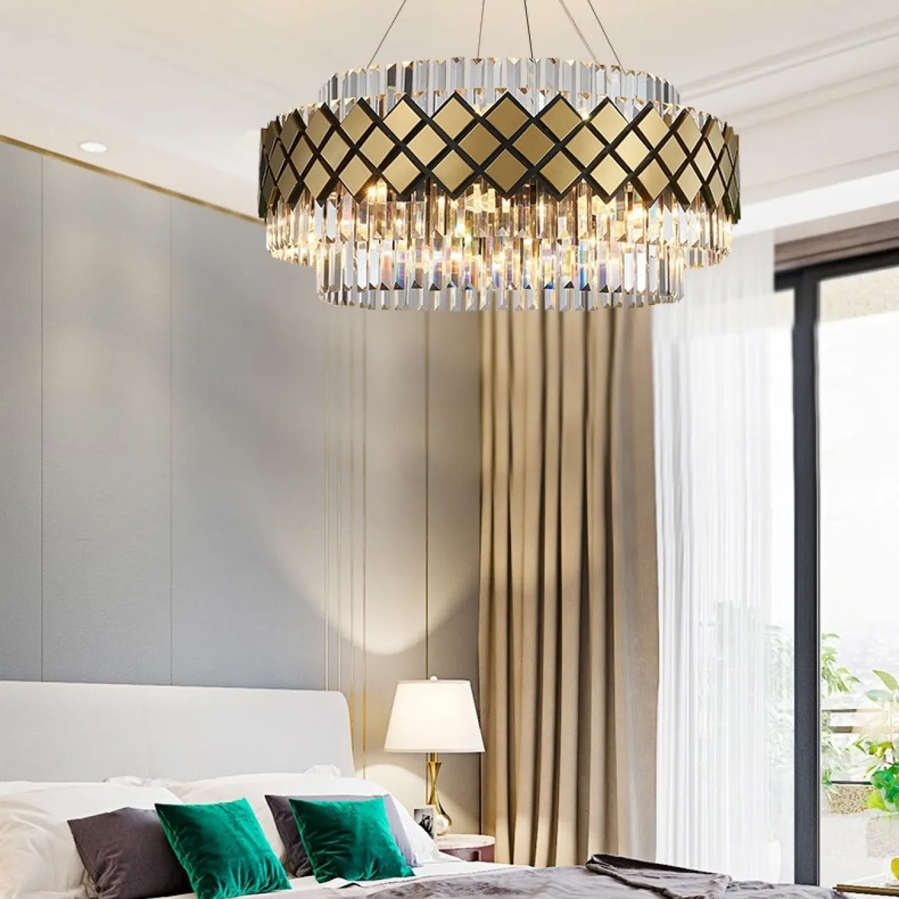 Линейка люстр в силе пост-модерн с абажуром из стеклянных подвесок BERLY