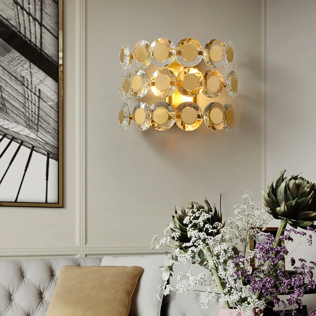 Бра со стеклянными круглыми вставками на металлическом каркасе BERNA